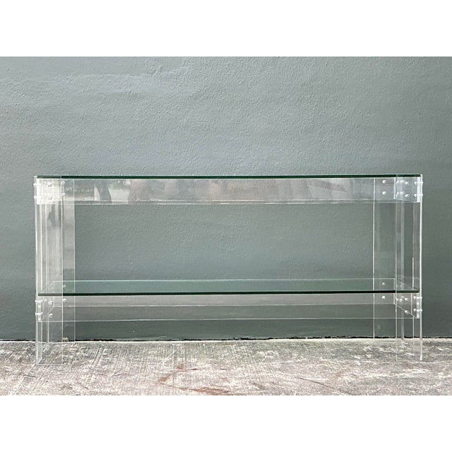 Vintage Lucite and Chrome Console Table For Sale - Image 4 of 12