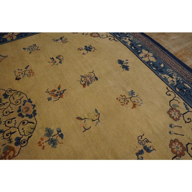 Beige 1920s Beige Floral Medallion Art Deco Antique Chinese Peking Rug 9' X 11'7'' Wool Carpet For Sale - Image 8 of 17
