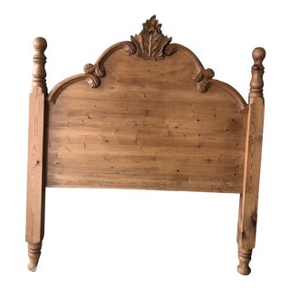 Antique English Pine Carved Headboard For Sale