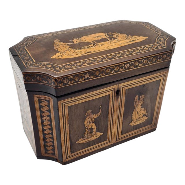 Antique Inlaid Wooden Tea Box, 19th Century For Sale