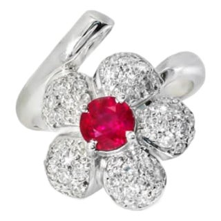Platinum Ruby and Diamond Floral Ring For Sale