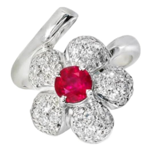 Platinum Ruby and Diamond Floral Ring For Sale