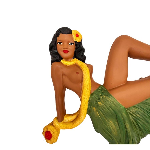 Modern 1980s Hawaiian Art Pottery Nude Pin-Up Yellow Hula Girl Wall Sculpture, Pair For Sale - Image 3 of 6
