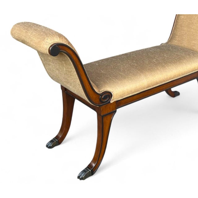 Restored Vintage Mahogany X-Design Bench With Brass Claw Feet and Gold Upholstery For Sale - Image 9 of 14