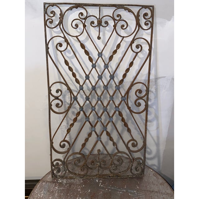 Antique French Wrought Iron Decorative Panel With Scrollwork and Lattice. For Sale - Image 9 of 12
