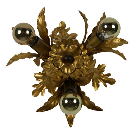 Golden Florentine Flower Shape Flush Mount, Germany, 1970s For Sale