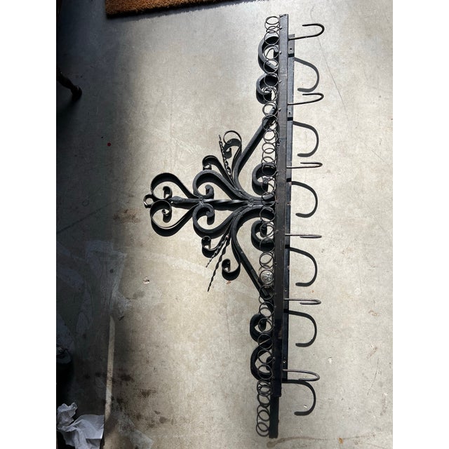 1970s French Iron Scrolling Plant and Tea Cup Holder Wall Hanging For Sale In Atlanta - Image 6 of 12