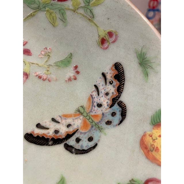 Antique Chinese Celadon Famille Rose Butterfly Plate For Sale - Image 4 of 6