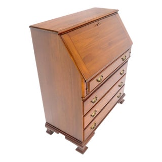 American Solid Cherry 4 Drawers Drop Front Secretary Desk Solid Brass Pulls For Sale
