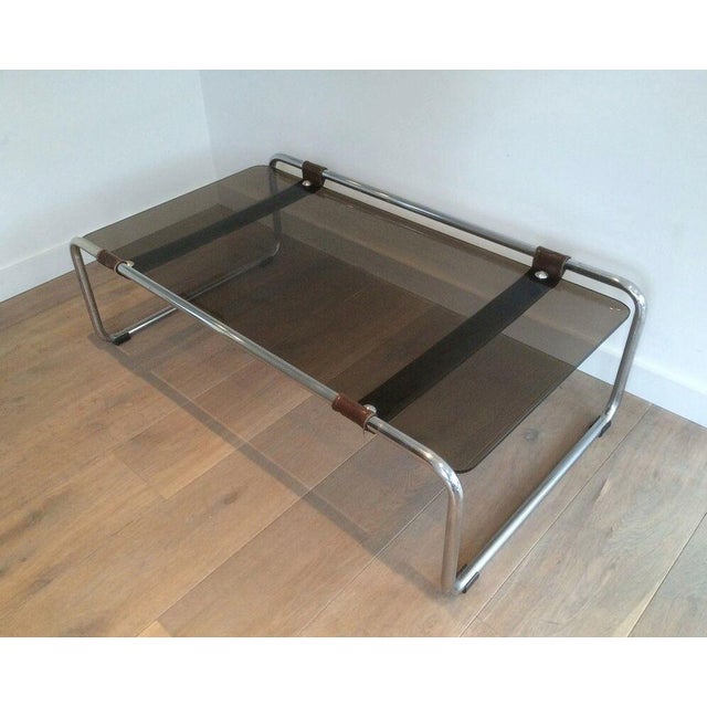 Metal 1950s Chrome, Leather and Smoked Glass Coffee Table For Sale - Image 7 of 7