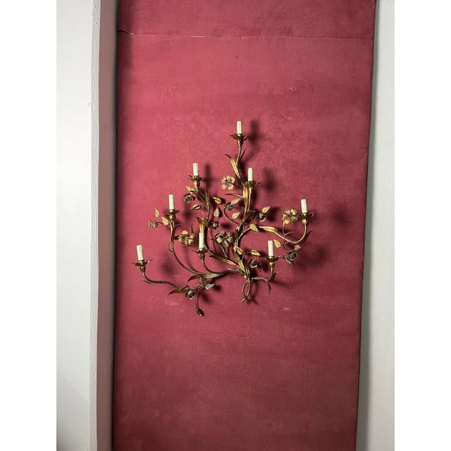 Wrought Iron 8-Light Wall Lamp, 1940s For Sale - Image 9 of 12
