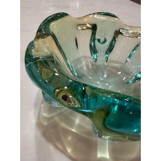 Mid-Century Green & Turquoise Sculptural Art Glass Bowl For Sale - Image 4 of 9