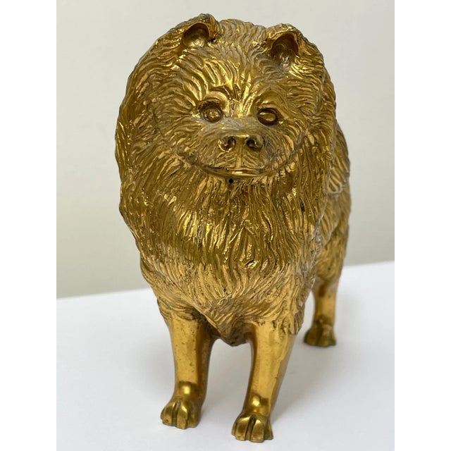 1 Charming Beautiful Small English Antique Gilt Bronze Spitz Dog Animal Car Mascot. The casting is superb, you can clearly...