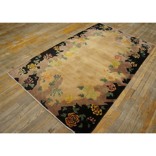 1920s Beige Floral Antique Chinese Art Deco Rug 4' X 6'8'' by Nichols Workshop Knotted Pile Wool Carpet For Sale - Image 4 of 9
