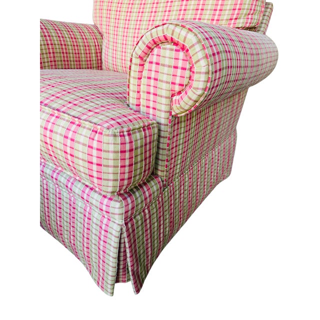 Harden English Country Plaid Club Chair & Matching Ottoman – Traditional Tartan Upholstery For Sale - Image 13 of 15