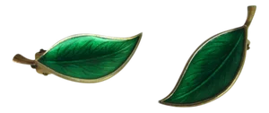Mid-Century Modern Danish Sterling Silver and Enamel Leaf Ear Clips by Brd. B, 1960s, Set of 2