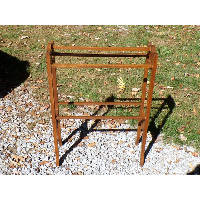 Antique Victorian Aesthetic Movement Solid Oak Towel Rail Quilt Rack For Sale - Image 11 of 13