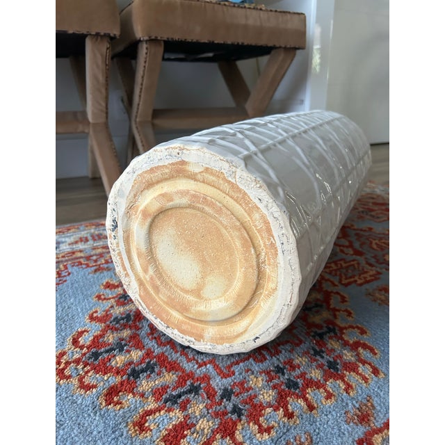 Ceramic Vintage Chinoiserie White Ceramic ‘Faux Cane’ Umbrella Stand For Sale - Image 7 of 9