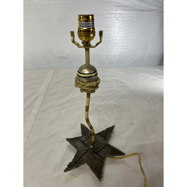 Late 20th Century Folk Art Style Metal Lamp With Scalloped Shade For Sale - Image 5 of 13
