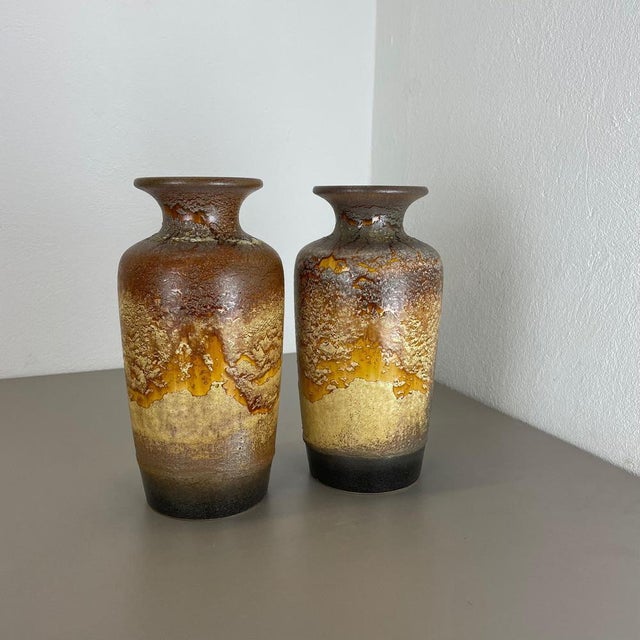 Pottery Fat Lava Desert Vases from Scheurich, Germany, 1970s, Set of 2 For Sale - Image 3 of 18