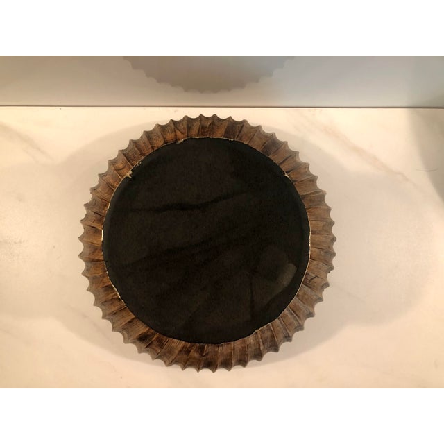 1970s 1970s Fluted Wood on Gold Pedestal Bowl For Sale - Image 5 of 11