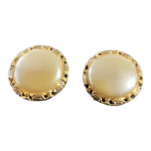 Vintage Lisner Round Large Faux Pearl, Chain Surround, Clips Earrings