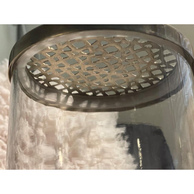 Early 21st Century Modern Clear Glass Cylinder Vase With Gold Metal Floral Frog Lid For Sale - Image 5 of 8