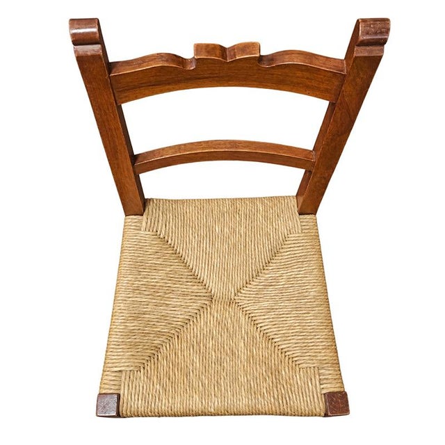 1950s 20th Century Rustic Wooden Chairs with Straw Seats, Set of 9 For Sale - Image 5 of 6