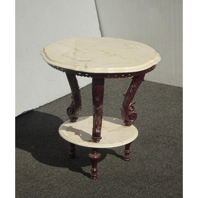 Pair of Vintage Victorian Style Two Tier Marble Top Side Tables ~ Accent Tables For Sale In Los Angeles - Image 6 of 17
