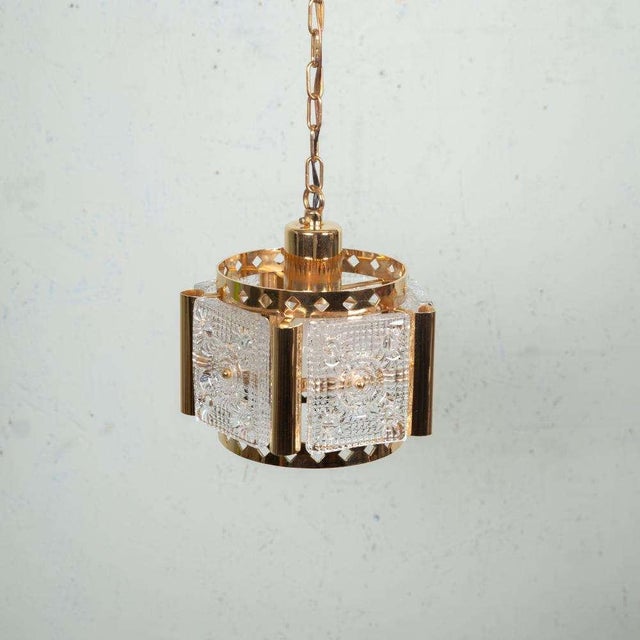 Vintage Hanging Lamp in Brass and Ice Glass For Sale - Image 4 of 18