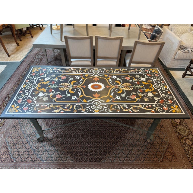 Italian Pietra Dura + Wrought Iron in/Outdoor Table For Sale - Image 3 of 12