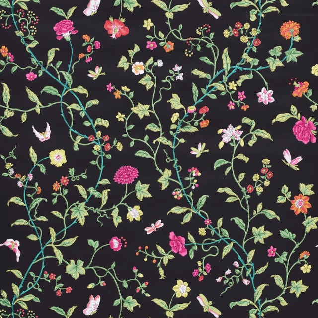 Schumacher Sample - Schumacher Floraison Wallpaper in Jet Multi For Sale - Image 4 of 4