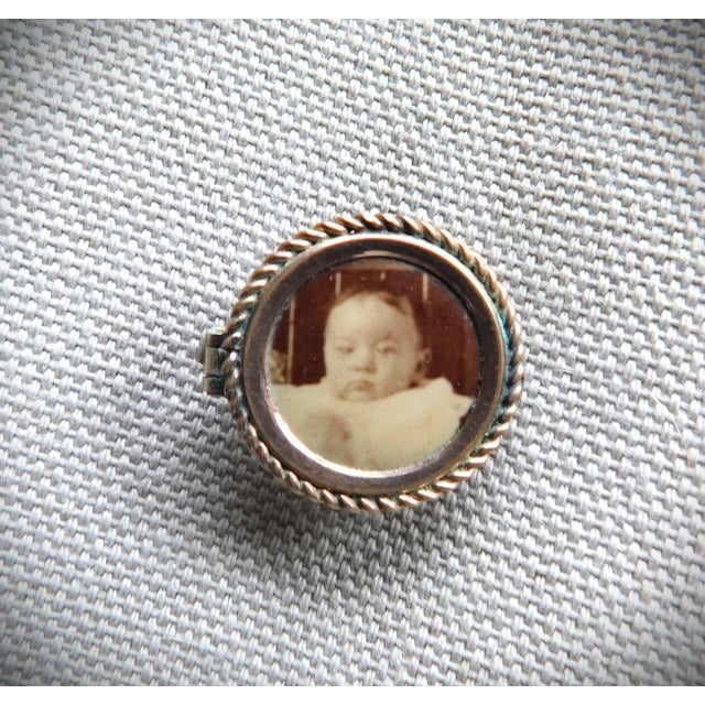 Victorian Antique Petite 10k Round Baby Portrait Pin For Sale - Image 3 of 10