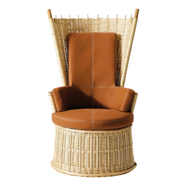 Hotte Rattan and Leather Armchair by Philippe Starck for Cassina For Sale