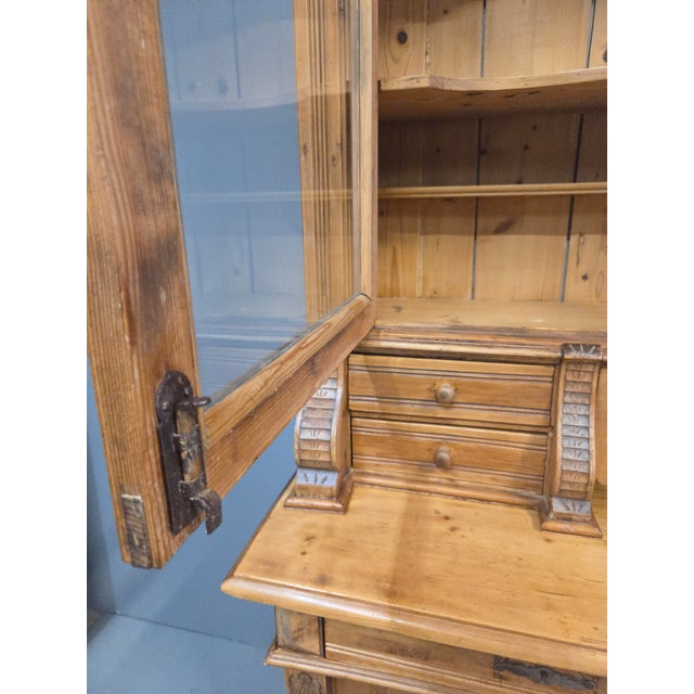 Wood Antique Eastern European Pine Stepback China Cabinet Sideboard Hutch For Sale - Image 7 of 18