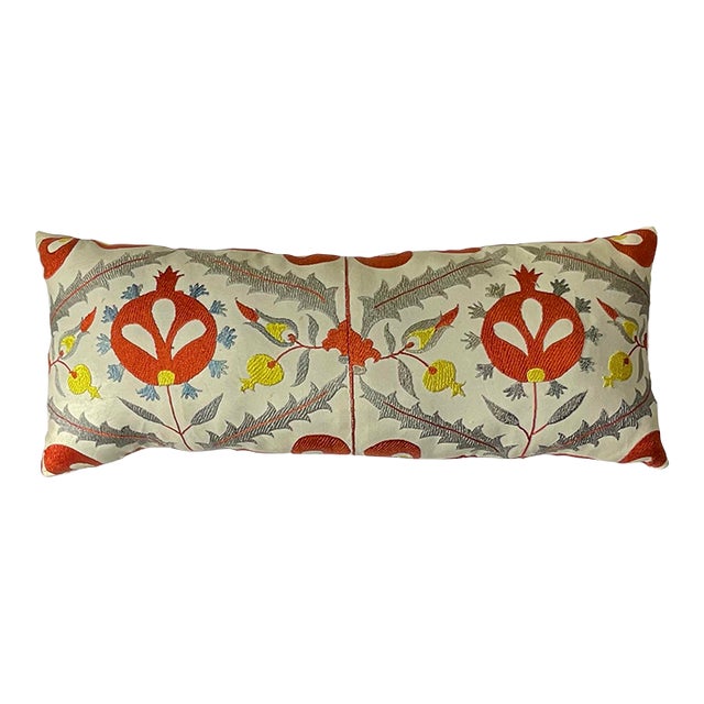 Vintage Uzbek Suzani Hand-Embroidered Pomegranate Pillow For Sale