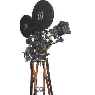 Mid Century Usa Made Complete Mitchell Motion Picture Camera Displayed on a British Made Moy Mini Geared Head and American Wood Tripod Legs. For Sale