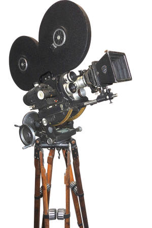 Mid Century Usa Made Complete Mitchell Motion Picture Camera Displayed on a British Made Moy Mini Geared Head and American Wood Tripod Legs.