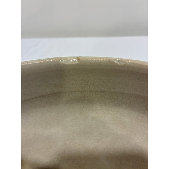 Cream Vintage Farmhouse Stoneware Mixing Bowl With Blue Stripes For Sale - Image 8 of 10