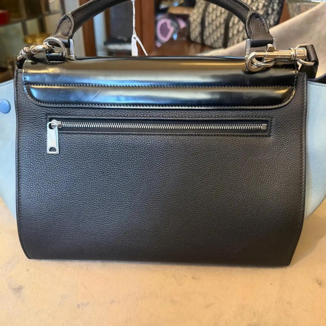 2016 Celine Black and Blue Leather Trapeze Shoulder Bag by Celine For Sale - Image 14 of 17