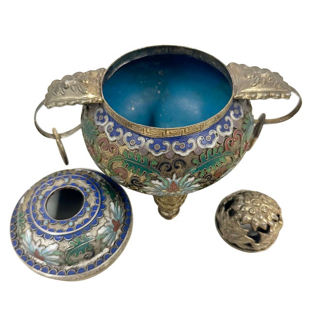 Early 20th Century Antique Chinese Cloisonné Enamel Tripod Censer For Sale - Image 9 of 10