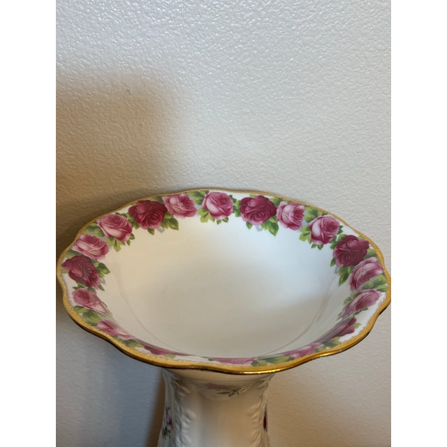 1960s White Porcelain Vintage Rose Motif Birdbath, 2 Pieces For Sale - Image 5 of 6