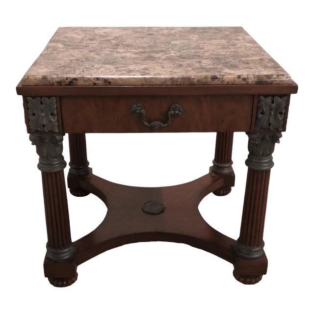 Empire Drexel Heritage Marble Top Solid Wood Square Side Table Chairish
