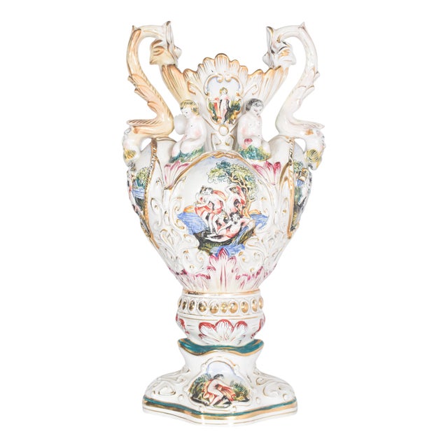 Amphora Shaped Polychrome Pottery Jar, 1950s For Sale