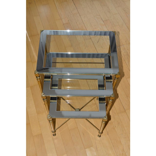 Nesting Tables in Brass and Glass in the style of Maison Baguès, 1960s, Set of 3 For Sale - Image 12 of 13