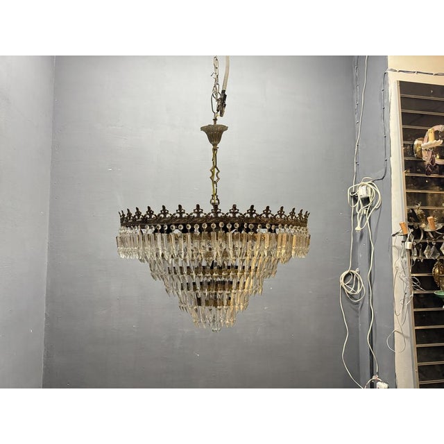 Bronze and Crystal Chandelier, Italy, 1950s For Sale - Image 3 of 11