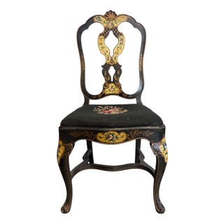 Antique Ebonized Regency Style Floral Painted Side Chair For Sale