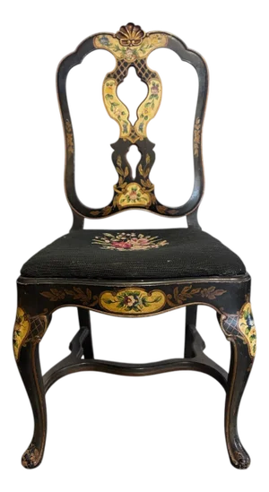 Antique Ebonized Regency Style Floral Painted Side Chair