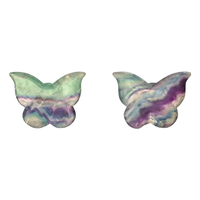 Pair Natural Fluorite Butterfly Dishes Gemstone Rock Crystal For Sale