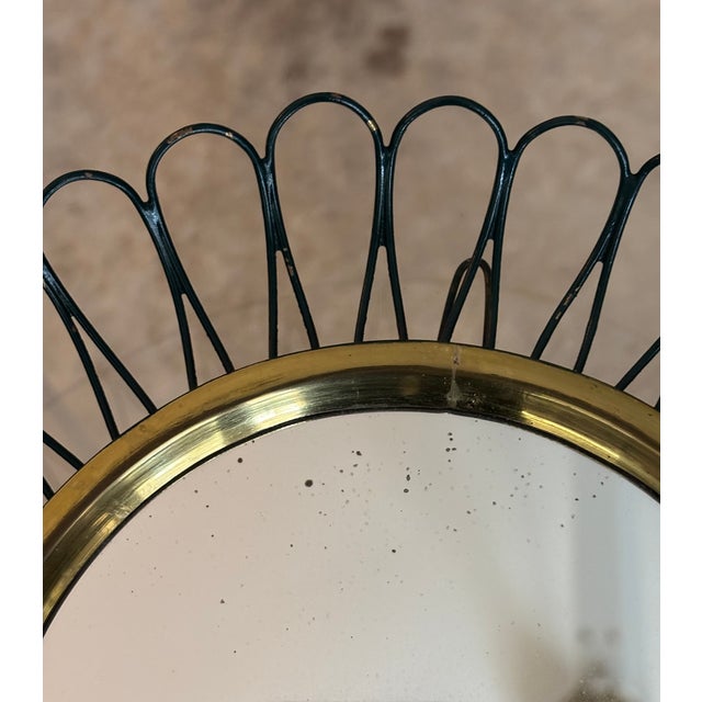 Petite Scale Modernist French Round Brass Sunburst Loop Mirror, 1950s For Sale - Image 15 of 15